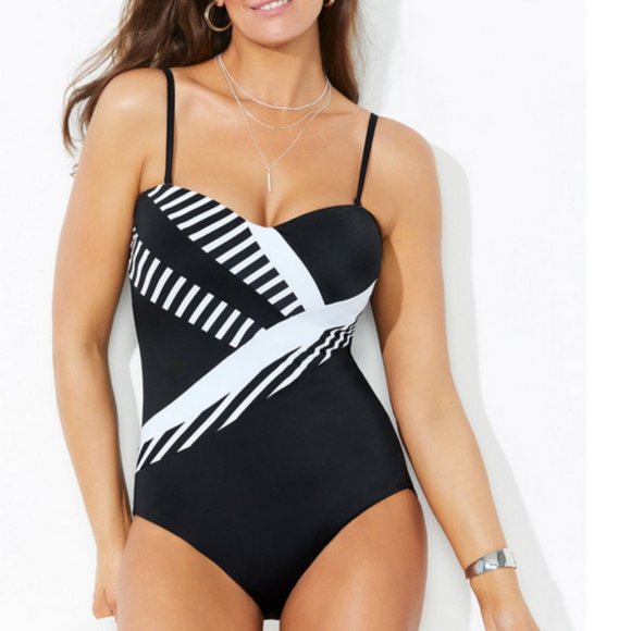 NWT Swimsuits For All. Colorblock Bandeau One Piece with Removable Straps. - Picture 1 of 5